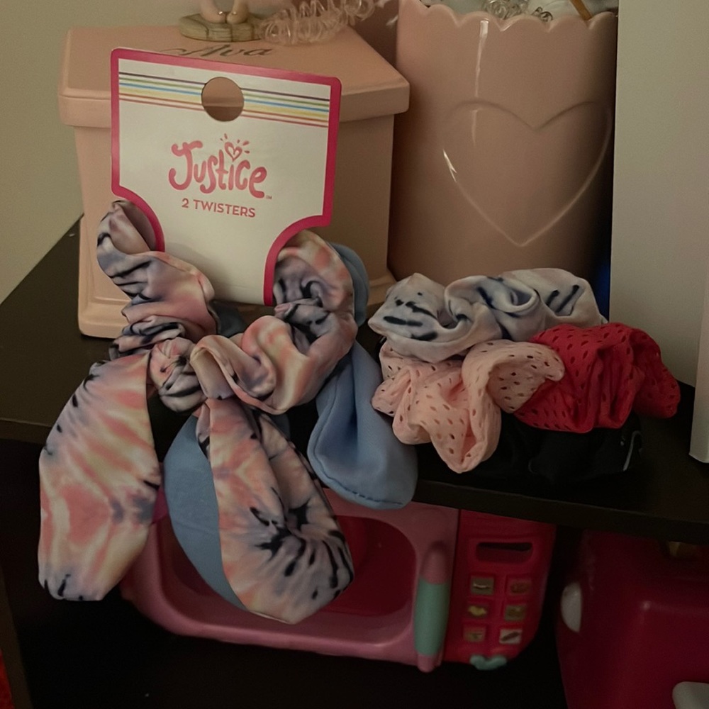 Justice hair tie bundle for girls (total of 5)